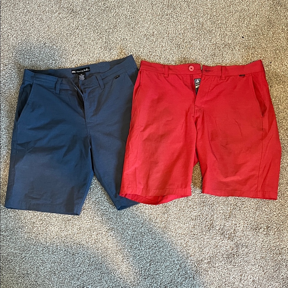 Travis Mathew Navy and Red Flat Front Shorts